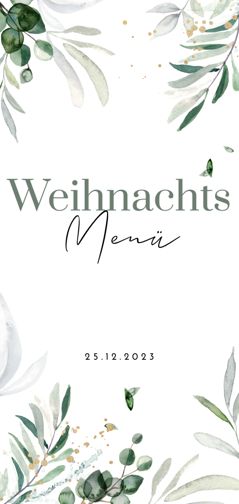 Botanische Weihnachtsmenü-Karte mit Zweigen