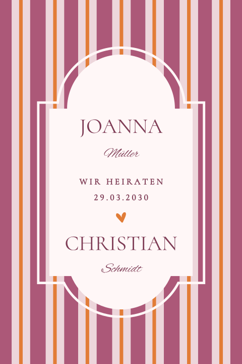 Hochzeitseinladung mit Colourblocking-Streifen in Pink und Orange