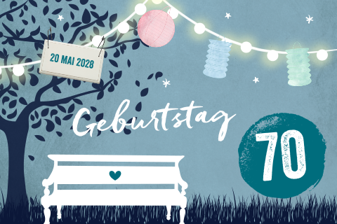70 Geburtstagseinladung mit Lichterkette - Gartenparty