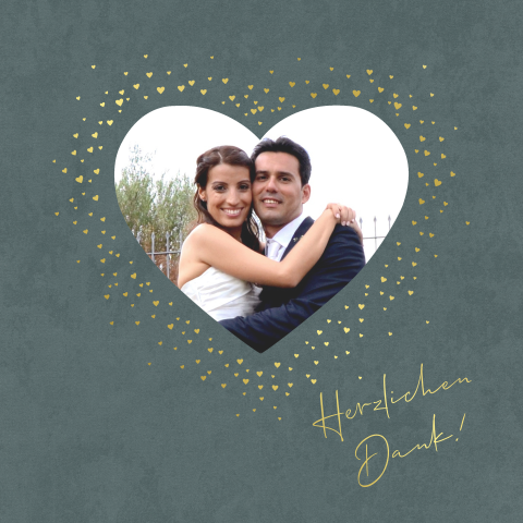 Elegante Dankeskarte mit Foto in Herzform und Goldfolie