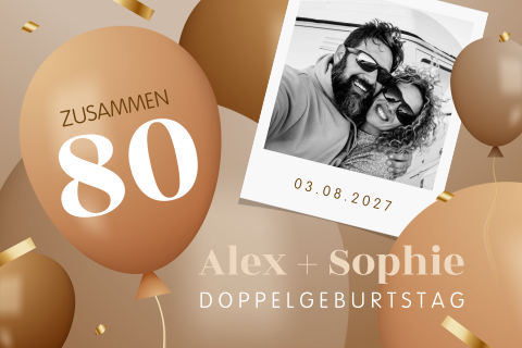 Einladung zum Doppelgeburtstag  mit Ballons und Foto