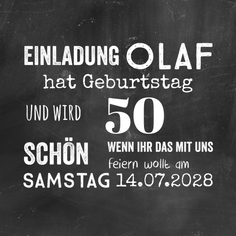 Originelle Einladung zum 50 Geburtstag im Tafel-Look