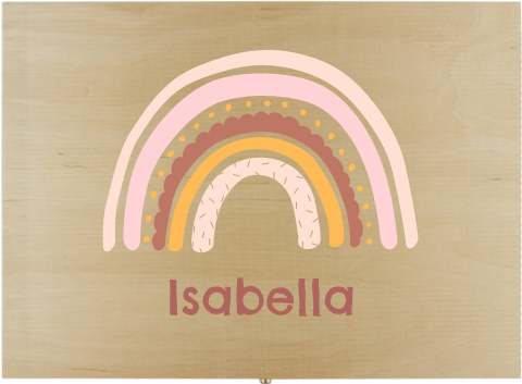 Schlichte Bastelkiste mit Namen und Regenbogen