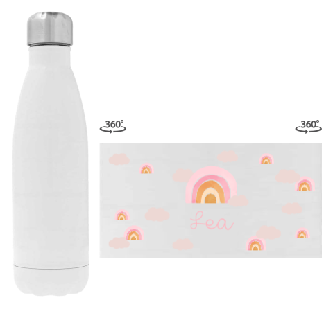 Trinkflasche aus Edelstahl mit Namen und Regenbögen