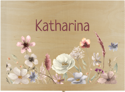 Schlichte Bastelbox mit Namen und Blumen