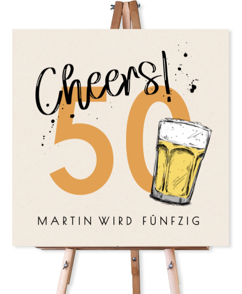 Willkommensschild zum 50. Geburtstag mit Bierglas Motiv