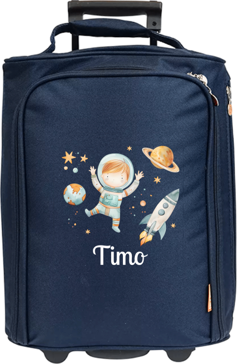 Personalisierter Kindertrolley mit Namen und Astronauten im Weltall