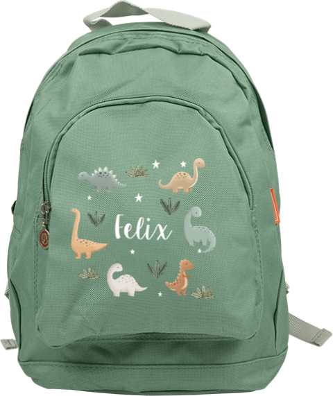 Rucksack Junior mit Namen, Dinosauriern und Sternen