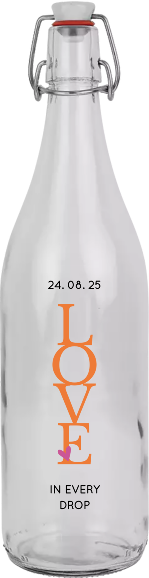 Bügelflasche mit Color-Blocking Love in Orange und violettem Herz