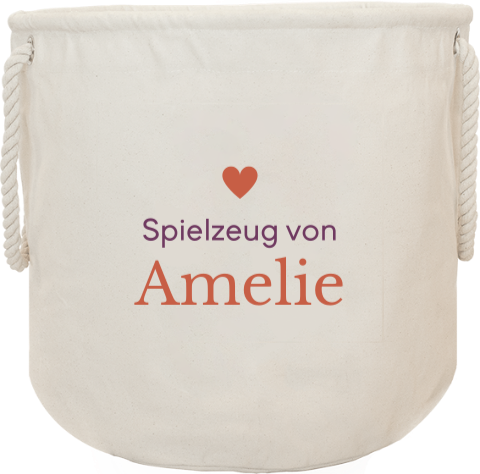 Stoffkorb für Spielzeug mit Schriftzug, Namen und Herzchen