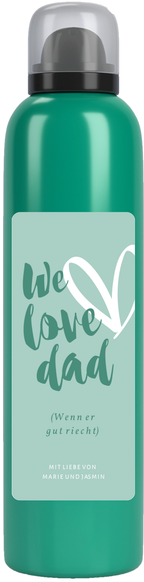 Duschgel zum Vatertag "We love dad" in Türkis mit weißem Herz