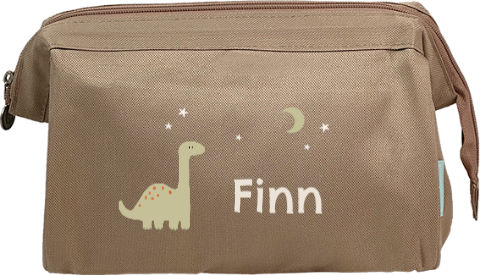 Schöner Kulturbeutel mit Namen, Dinosaurier und Sternen