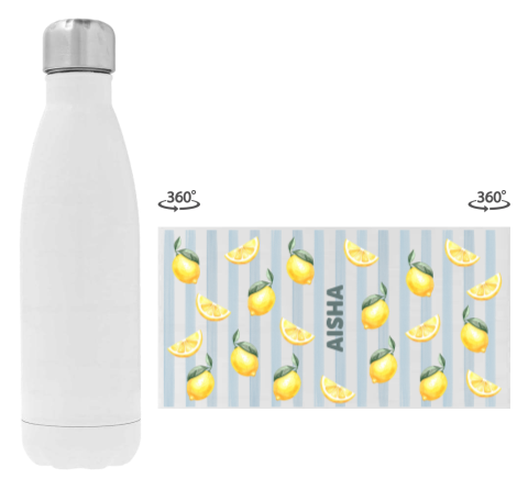 Trinkflasche aus Edelstahl mit Namen und Zitronen