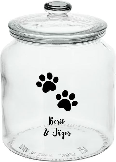 Graviertes Bonbonglas mit Pfotendesign, personalisiert für Hunde