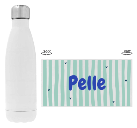 Trinkflasche aus Edelstahl mit Namen und gestreiftem Colorblocking in Grün/Blau     
