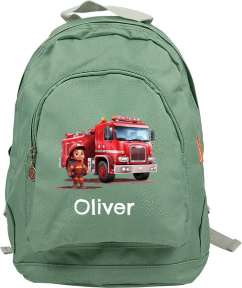Coole Kindertasche mit Namen, Feuerwehrmann und Feuerwehrauto