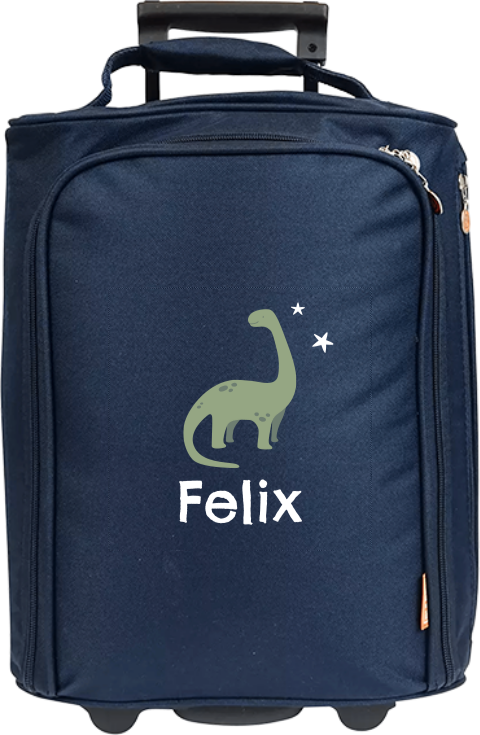 Schlichter Kindertrolley mit Namen, Dino und Sternen