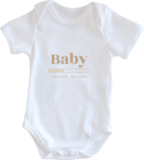 Schwangerschaftsankündigung auf Baby Body mit Ladeanzeige