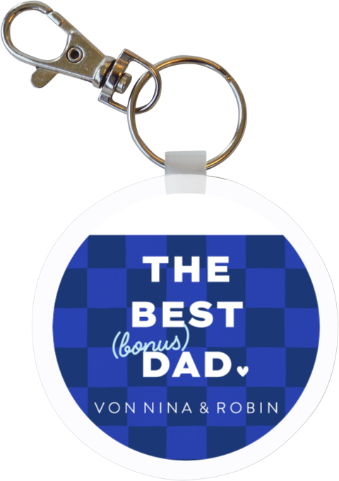 Schlüsselanhänger zum Vatertag "Best Bonus Dad" mit blauen Karos 
