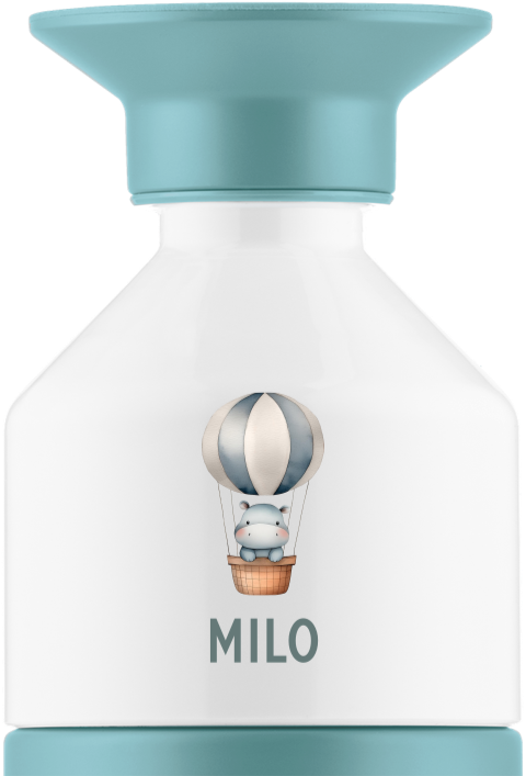 Dopper Thermosflasche mit Heißluftballon, Nilpferd und Namen