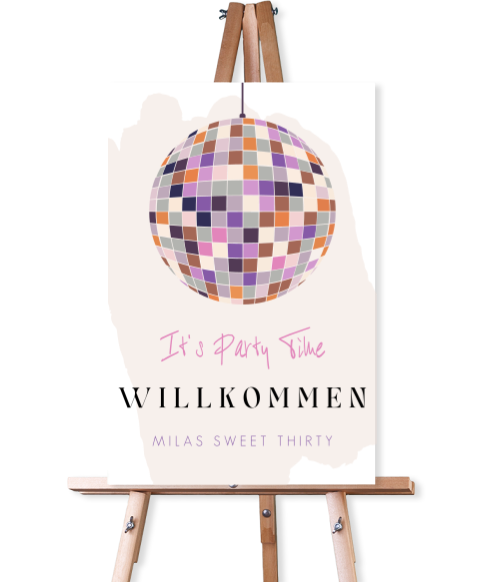 Willkommensschild zum 30 Geburtstag mit Discokugel
