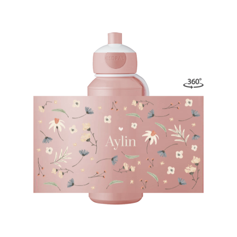 Mepal Pop-up Trinkflasche rundum personalisiert mit süßen Blümchen