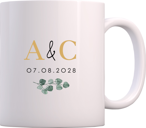 Tasse mit Initialen und Zweig als personalisierbares Geschenk Hochzeit