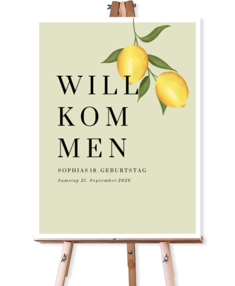 Willkommensschild mit Zitronen zum Geburtstag Re-board 55 x 73 cm