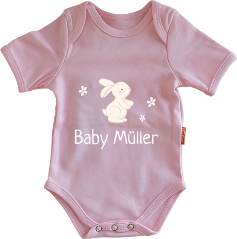 Personalisierter Strampler mit Namen, Hasen und Blumen