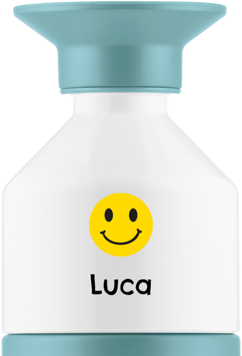 Personalisierte Dopper Thermosflasche mit gelbem Smiley und Namen
