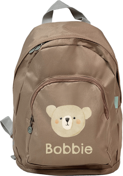 Coole Kindertasche mit Namen und Bärengesicht
