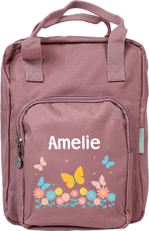 Rucksack Classic mit Schmetterlingen, Blumen und Namen