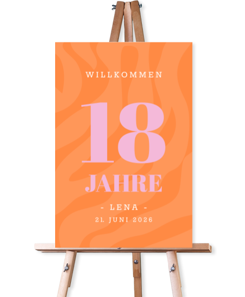 Willkommensschild zum 18 Geburtstag in Colorblocking rosa und orange