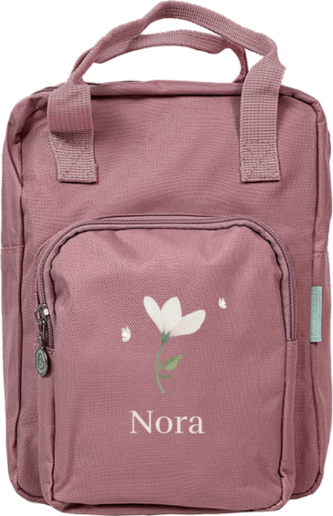 Rucksack Classic mit Namen, Blume und Schmetterlingen