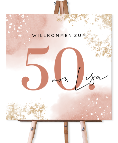 Willkommensschild zum 50 Geburtstag, altrosa Aquarell
