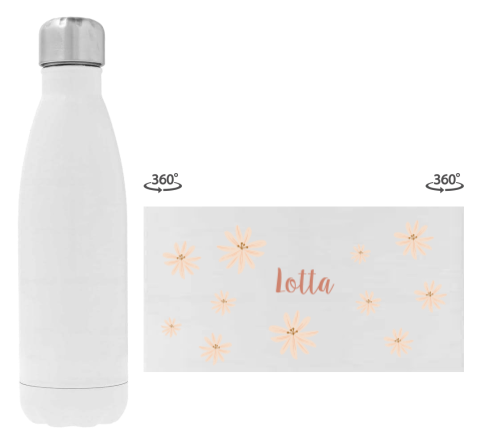 Trinkflasche aus Edelstahl mit Namen und Blumen