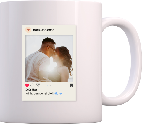 Personalisierbare Tasse Geschenk Hochzeit mit Bild im Instagram Stil