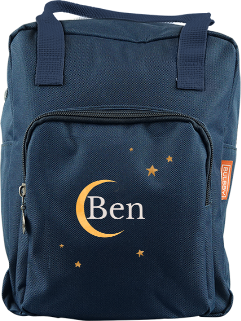 Rucksack mit Namen und Nachthimmel