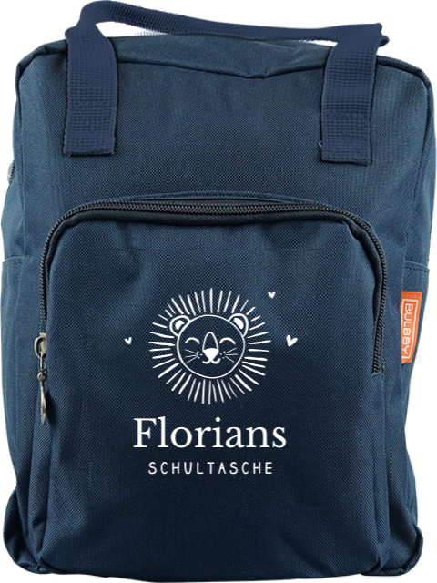 Moderner Rucksack mit Namen und Löwen