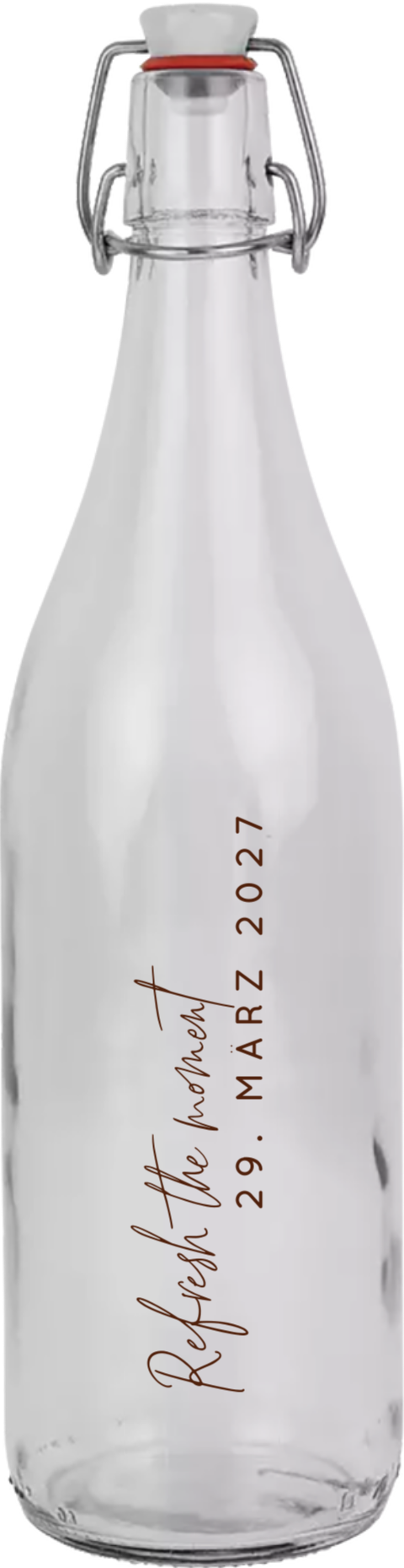 Bügelflasche mit handgeschriebener Botschaft und Datum