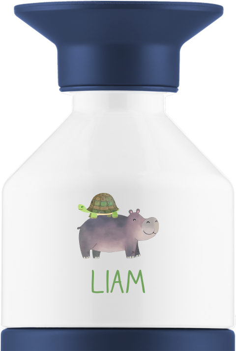 Dopper Thermosflasche mit Schildkröte, Nilpferd und Namen