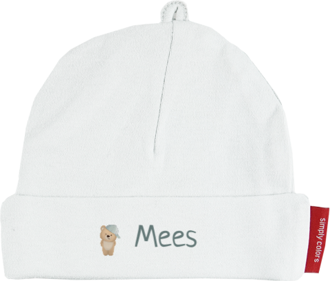 Niedliche Babymütze mit Namen und Teddy mit Mütze