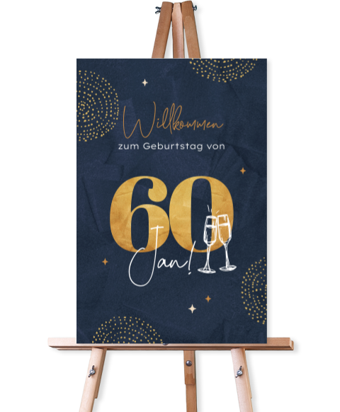 Festliches Willkommensschild zum 60sten mit Sektgläsern