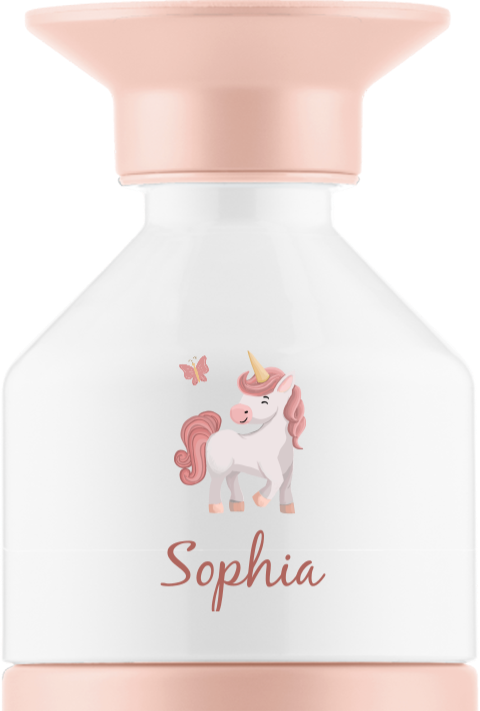 Dopper Thermosflasche mit Einhorn, Schmetterling und Namen