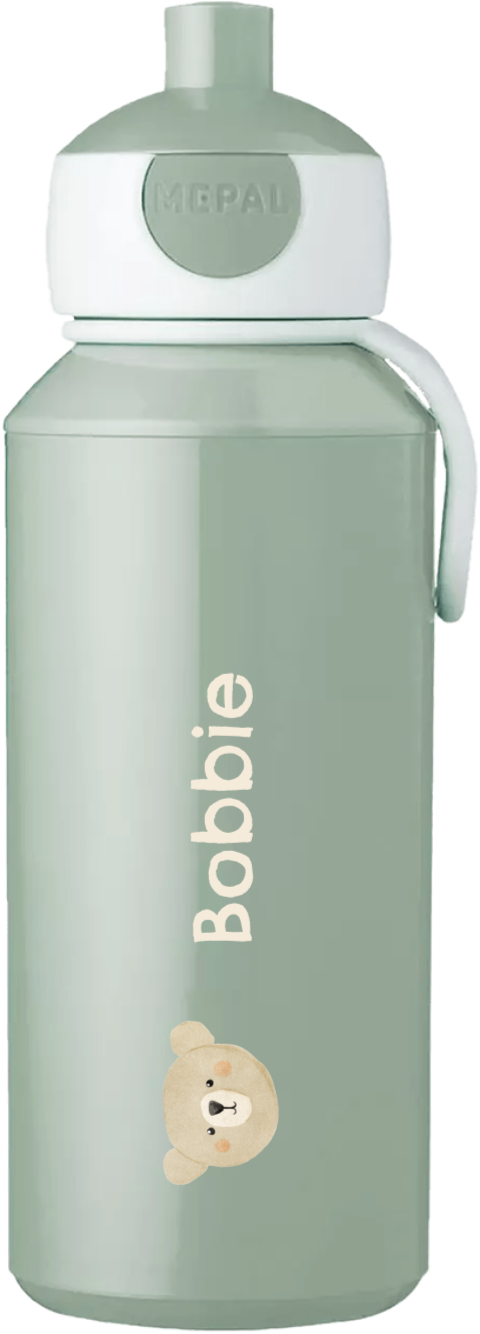 Personalisierte Mepal Pop Up Trinkflasche mit Namen und Bärengesicht