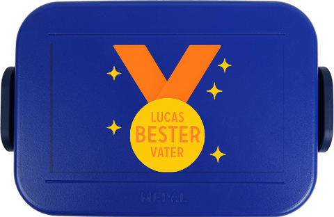 Brotdose zum Vatertag in Blau mit Medaille und Sternen