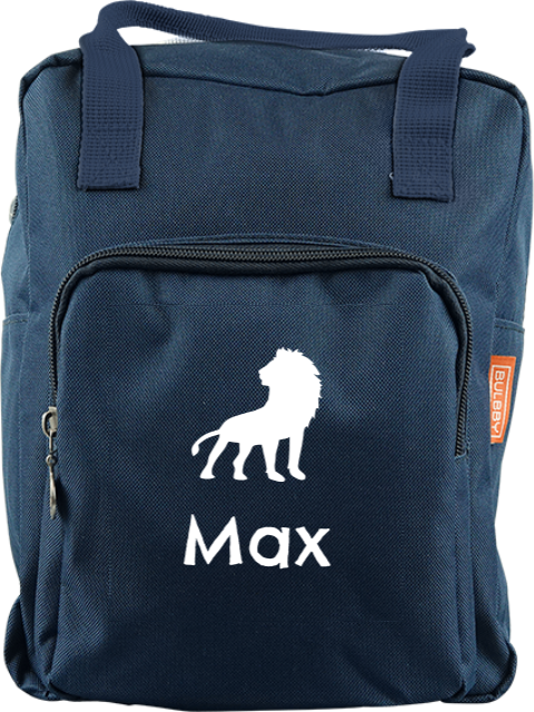 Schlichter Schulrucksack mit Namen und Löwen Motiv
