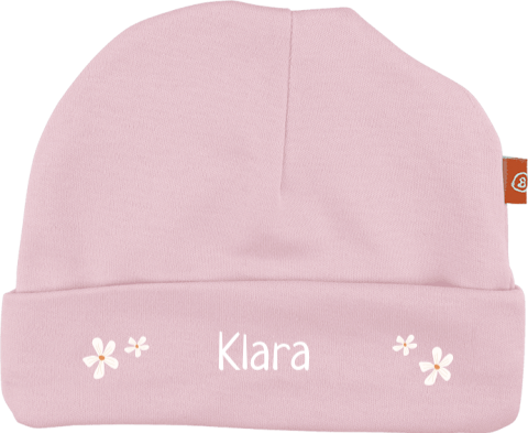 Personalisierte Babymütze mit Namen und Blumen