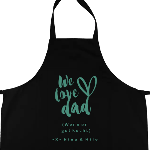 Personalisierte Kochschürze zum Vatertag "We Love Dad" in Türkis