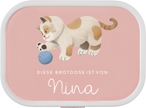 Personalisierte Brotdose mit Namen und süßem Katzenmotiv
